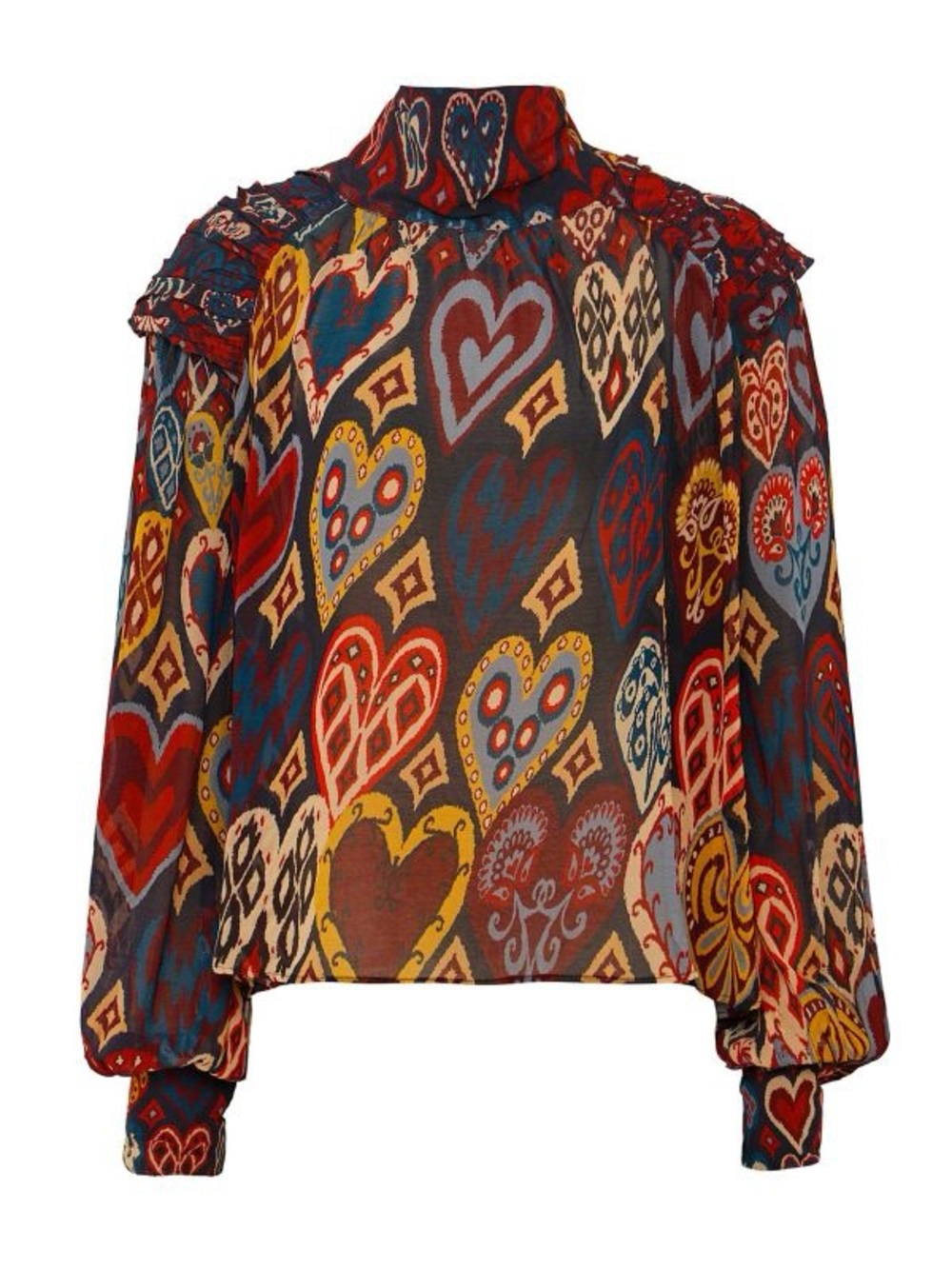 🧡💛FARM Rio Heart Print High Neck Blouse in Red, Blue, Yellow, Cream🧡💛